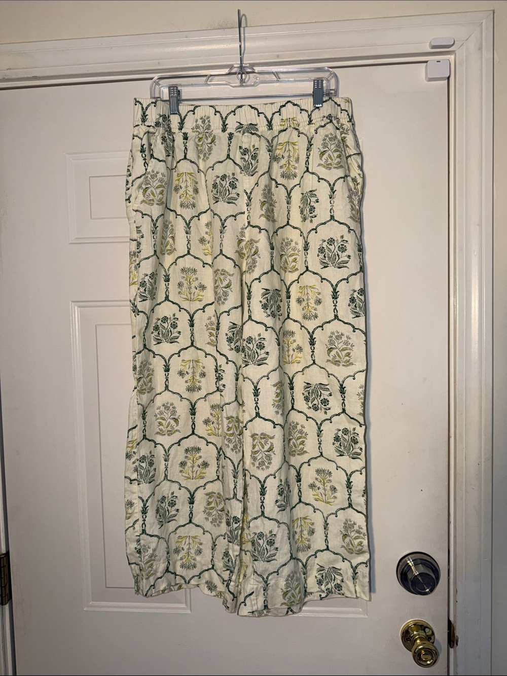 Rachel Zoe Cream Printed Linen Pants with Green and Yellow Floral Motif. Sz XL - Picture 1 of 6